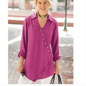 Soft Surroundings Washed Tencel Asymmetric Tunic Top Pink Orchid Fuchsia Small